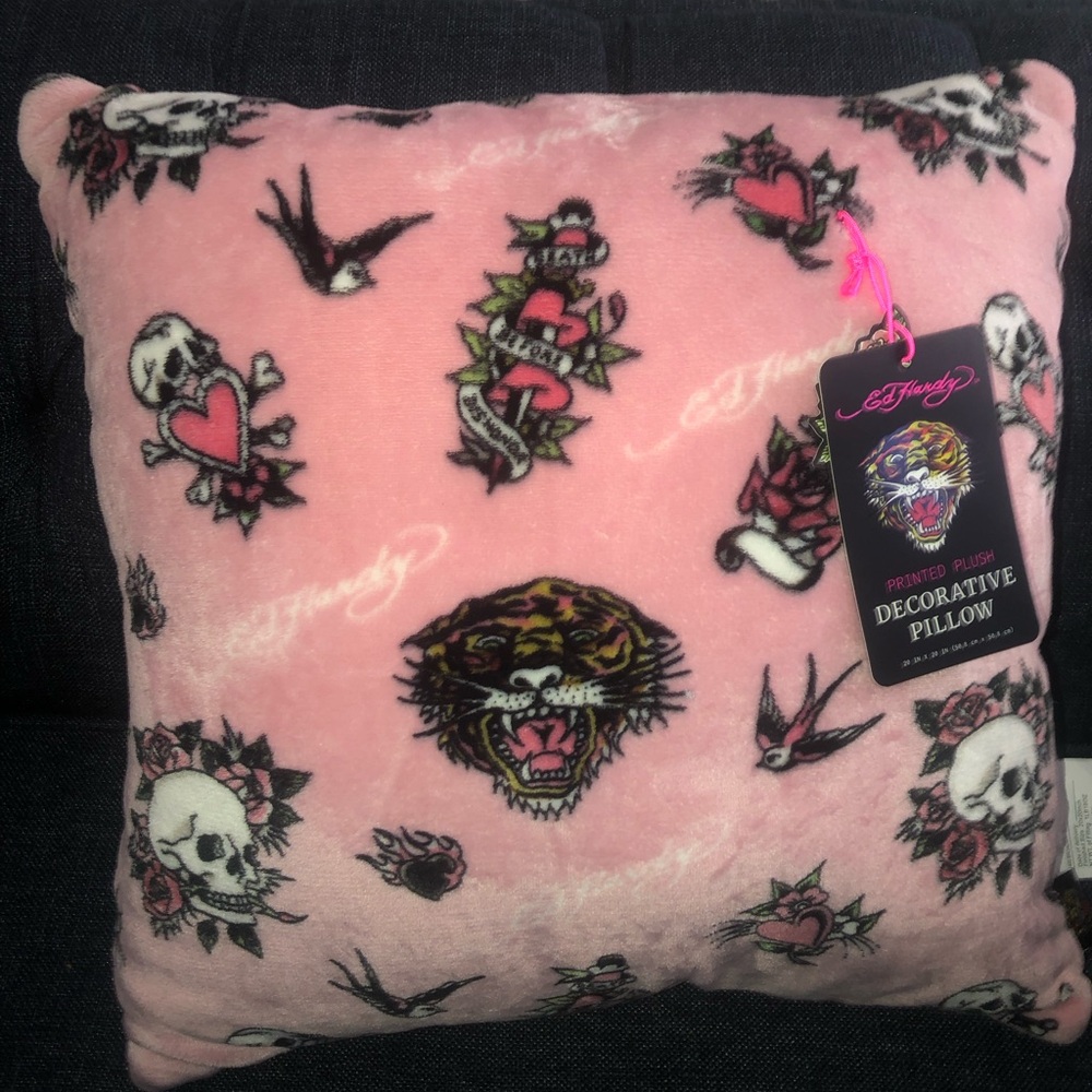 🖤 Ed Hardy Pink Tattoo Print Decorative Pillow